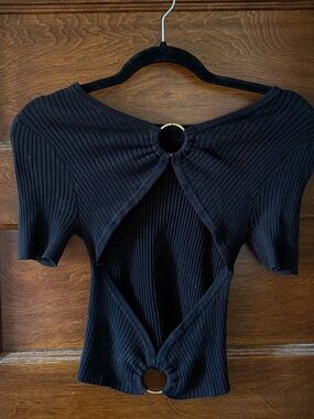 Lulus Black Ribbed Cutout Ring Detail Top Size Medium
